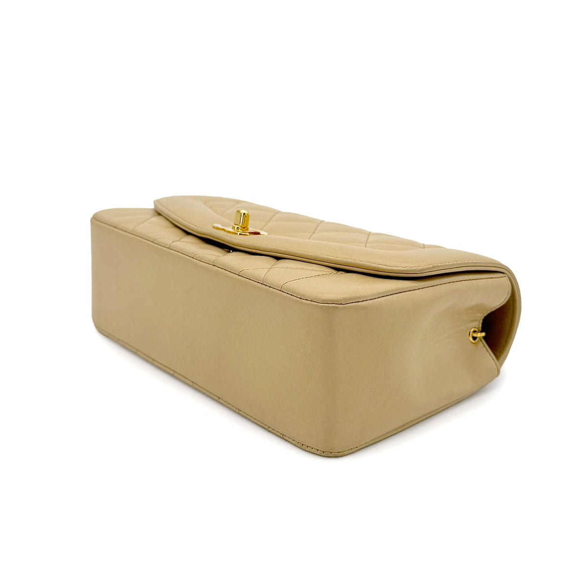 CHANEL VINTAGE DIANA SMALL CHAIN SHOULDER BAG BEIGE LAMB SKIN 90272515