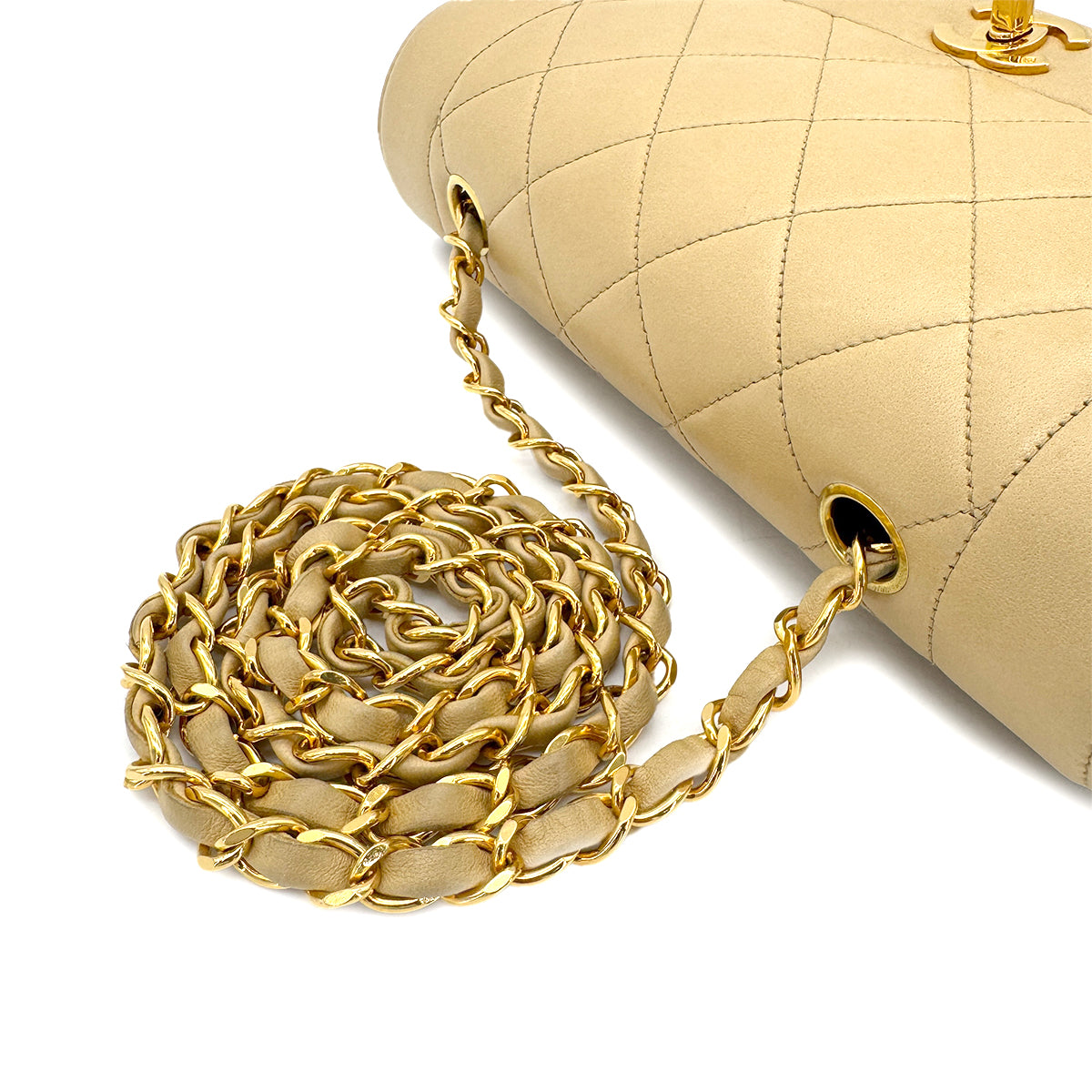 CHANEL VINTAGE DIANA SMALL CHAIN SHOULDER BAG BEIGE LAMB SKIN 90272515