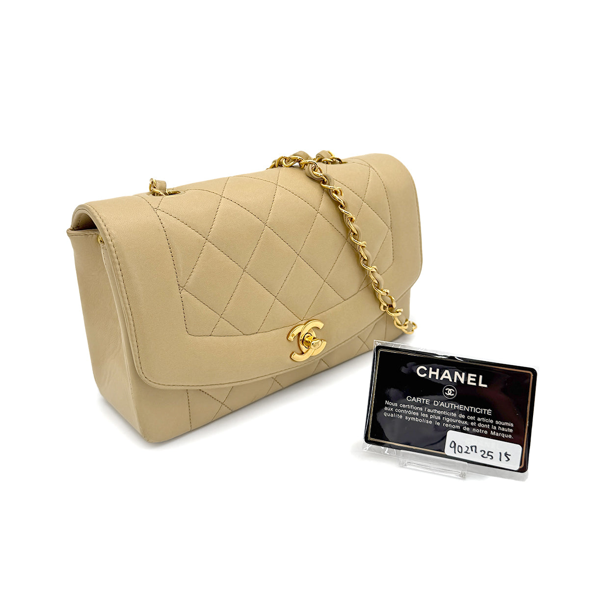 CHANEL VINTAGE DIANA SMALL CHAIN SHOULDER BAG BEIGE LAMB SKIN 90272515