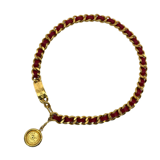 CHANEL VINTAGE CHAIN BELT LEATHER COCOMARK RED ACCESSORY 90272517