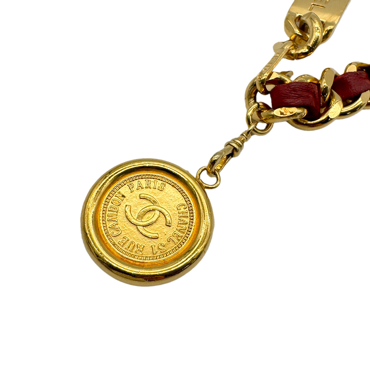 CHANEL VINTAGE CHAIN BELT LEATHER COCOMARK RED ACCESSORY 90272517