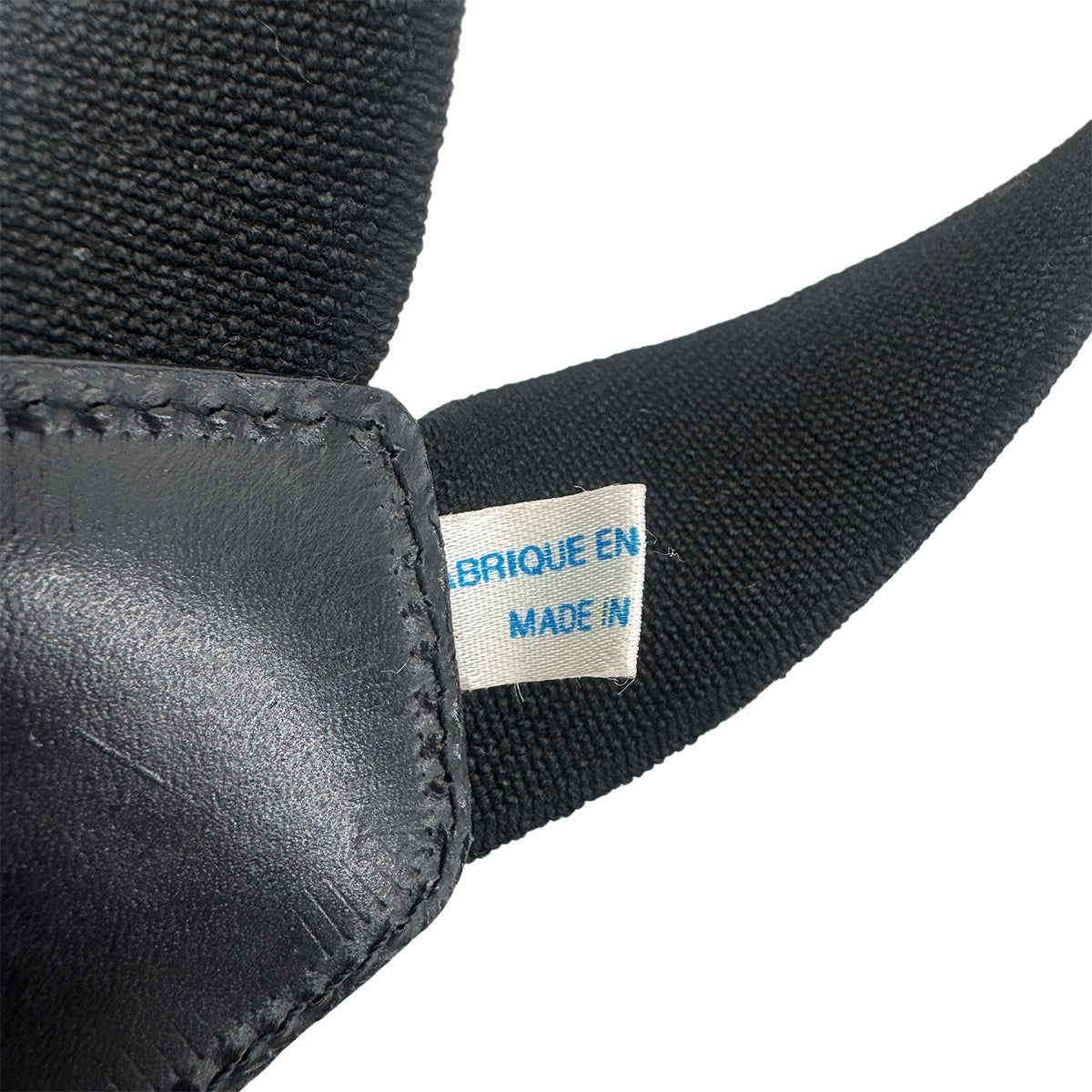 CHANEL VINTAGE SUSPENDER LOGO BLACK WHITE CANVAS LEATHER 90272518