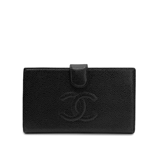 CHANEL VINTAGE BIFOLD LONG WALLET COCOMARK BLACK CAVIAR SKIN 90272520