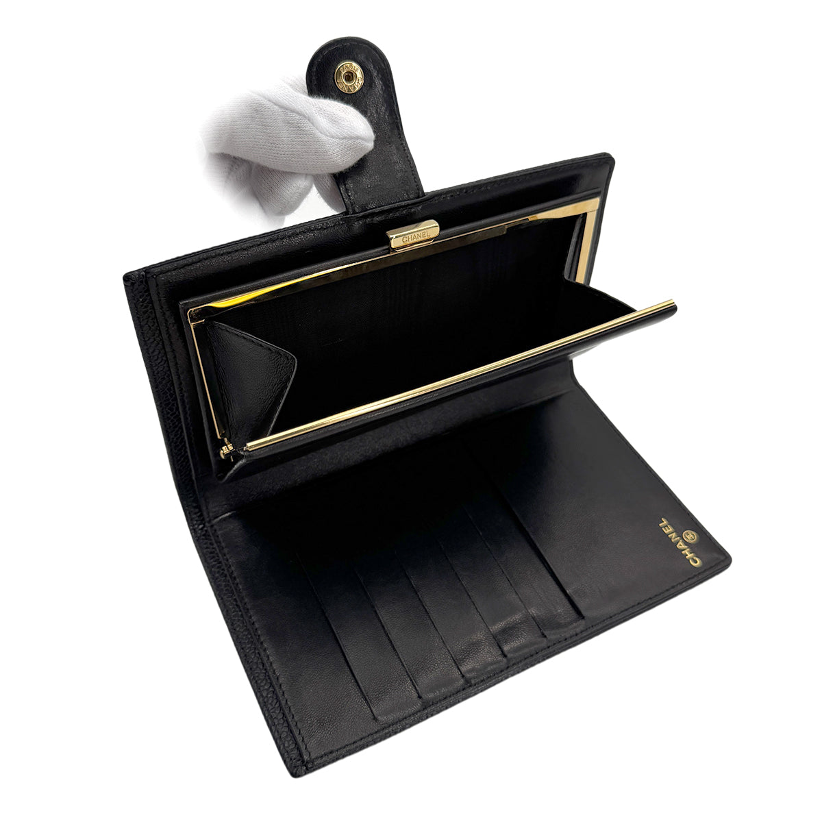 CHANEL VINTAGE BIFOLD LONG WALLET COCOMARK BLACK CAVIAR SKIN 90272520