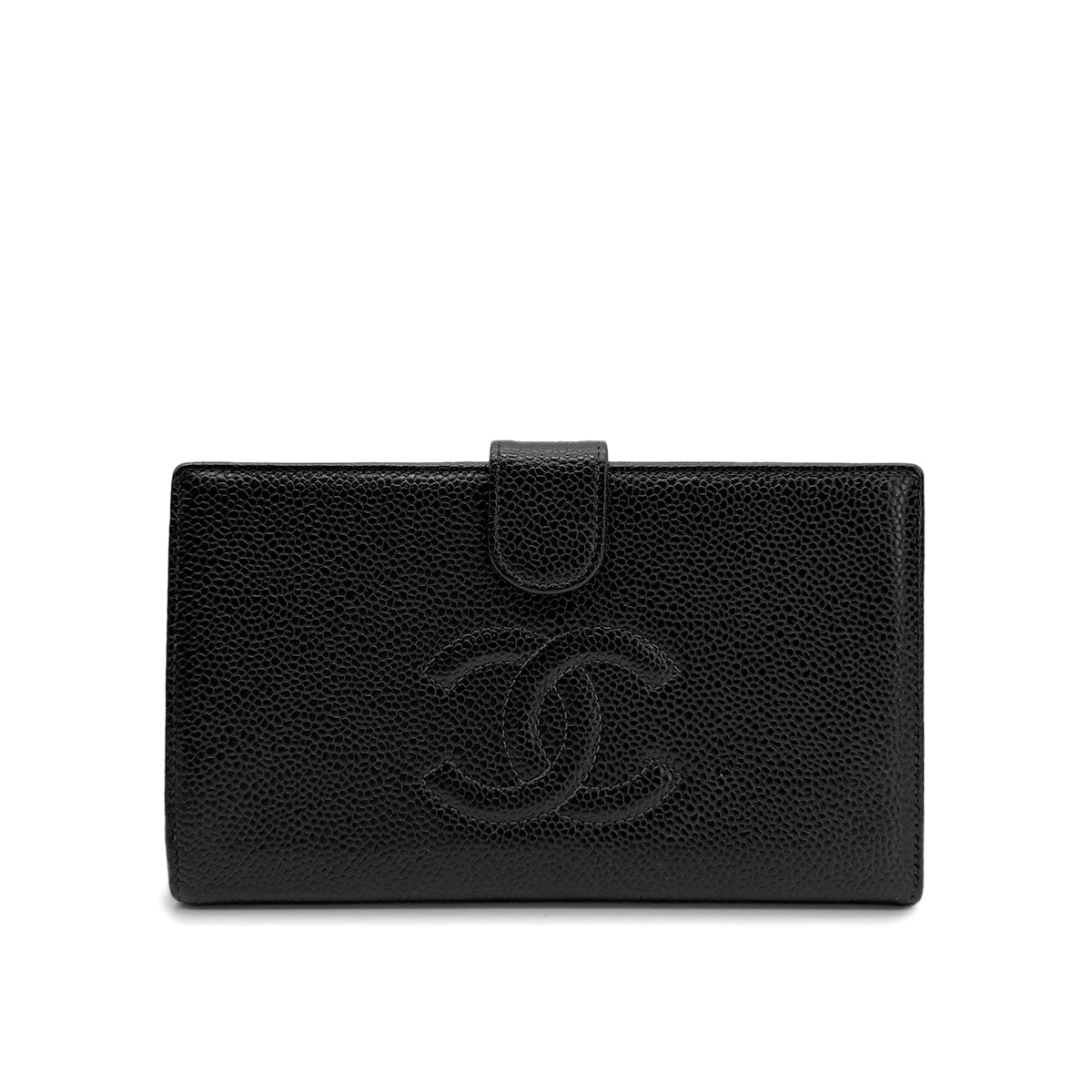 CHANEL VINTAGE BIFOLD LONG WALLET COCOMARK BLACK CAVIAR SKIN 90272521