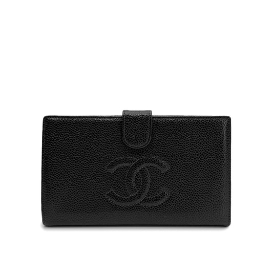 CHANEL VINTAGE BIFOLD LONG WALLET COCOMARK BLACK CAVIAR SKIN 90272521