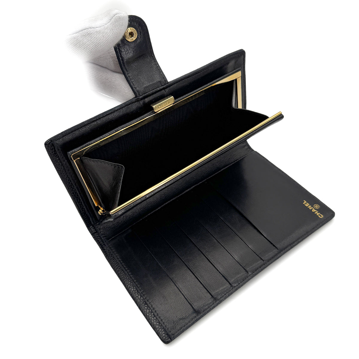 CHANEL VINTAGE BIFOLD LONG WALLET COCOMARK BLACK CAVIAR SKIN 90272521