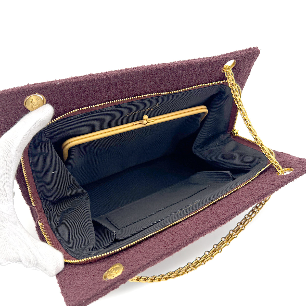 CHANEL VINTAGE CHAIN SHOULDER BAG BORDEAUX TWEED 90272527