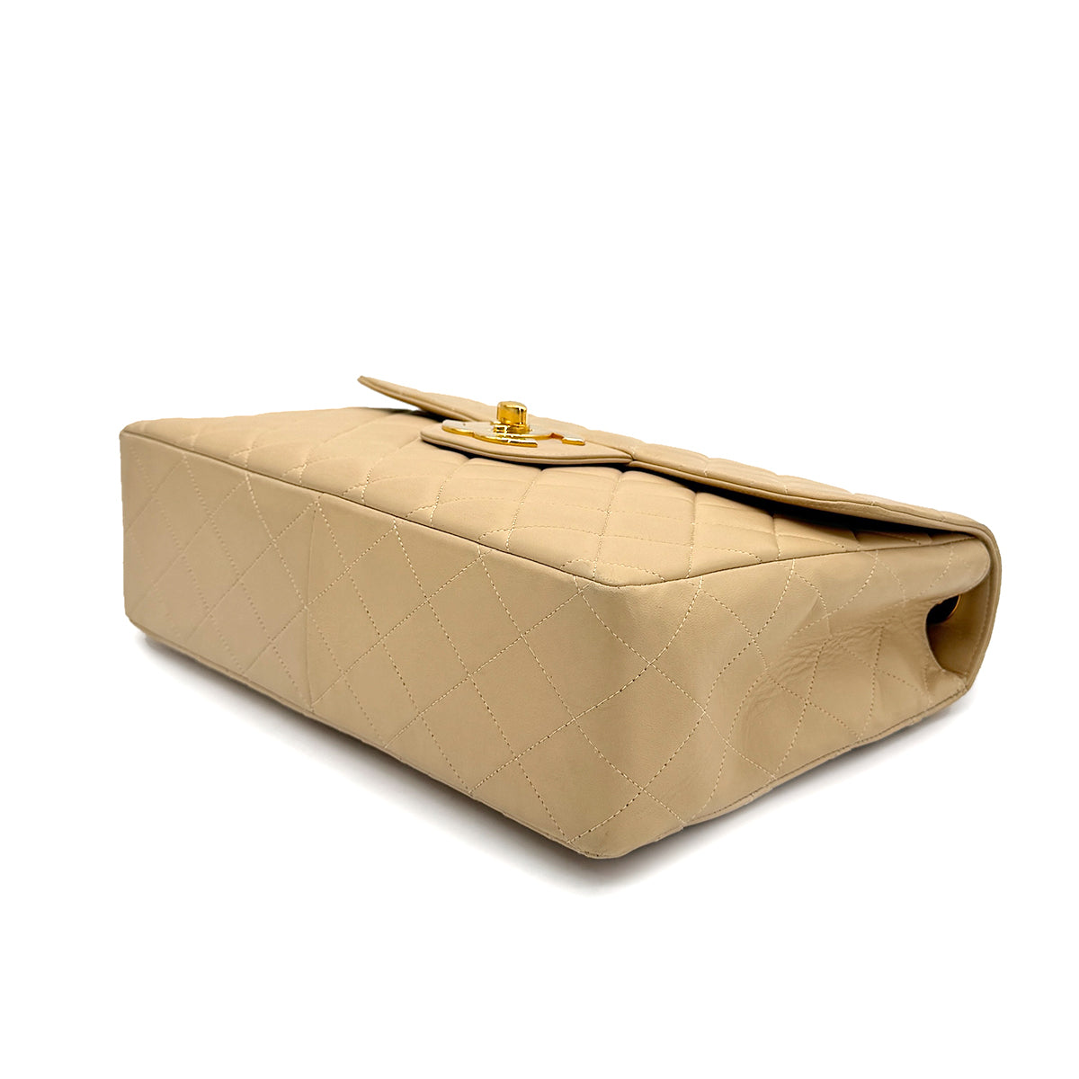 CHANEL VINTAGE JUMBO MATELASSE 30 CHAIN SHOULDER BAG BEIGE LAMB SKIN 90272547