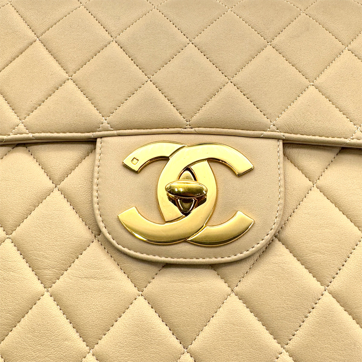 CHANEL VINTAGE JUMBO MATELASSE 30 CHAIN SHOULDER BAG BEIGE LAMB SKIN 90272547