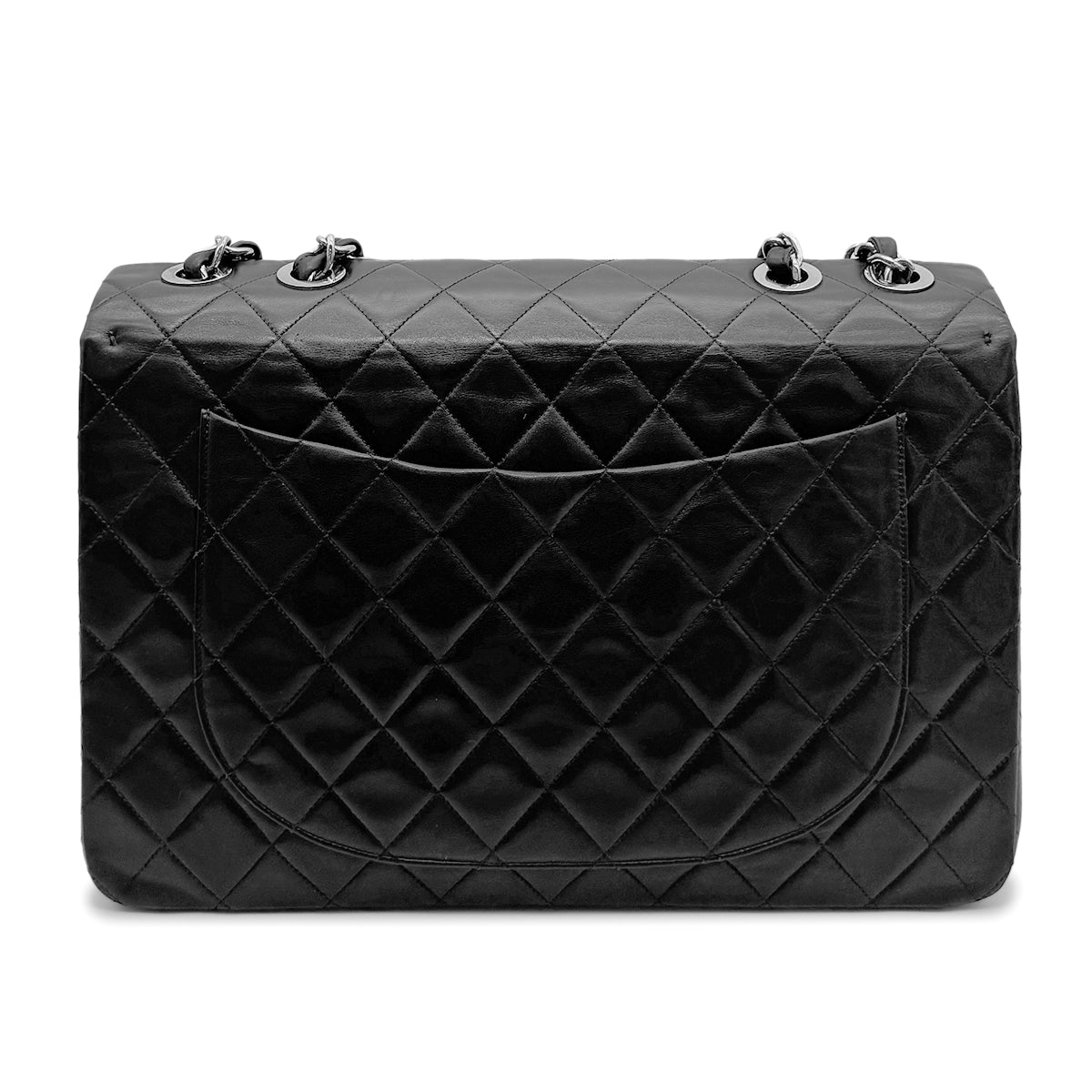 CHANEL VINTAGE MAXI MATELASSE 34 CHAIN SHOULDER BAG BLACK LAMB SKIN 90272548