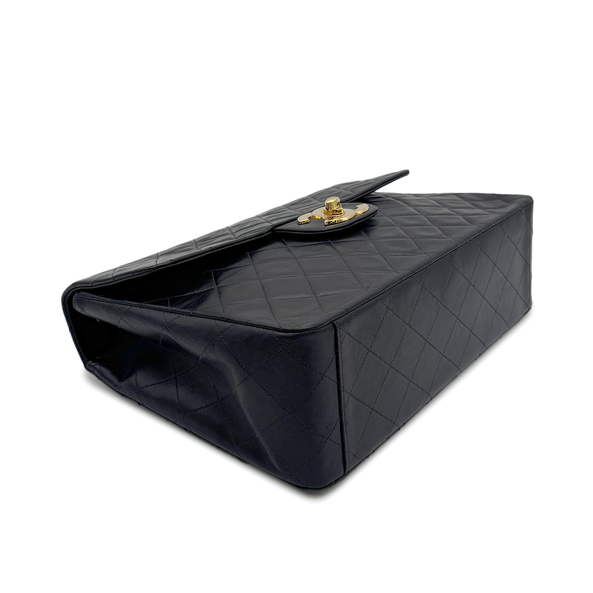 CHANEL VINTAGE MAXI MATELASSE 34 CHAIN SHOULDER BAG BLACK LAMB SKIN 90272548