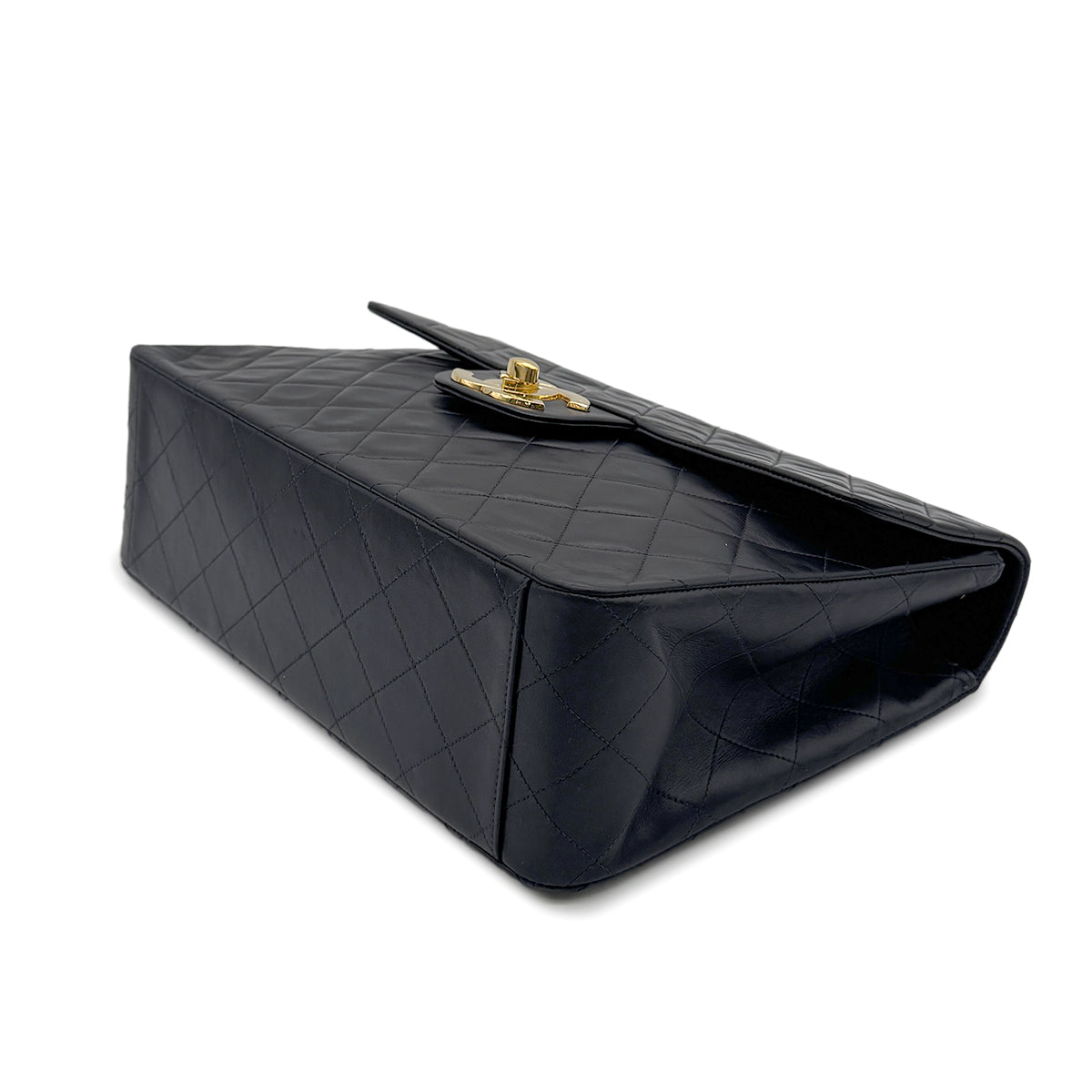 CHANEL VINTAGE MAXI MATELASSE 34 CHAIN SHOULDER BAG BLACK LAMB SKIN 90272548