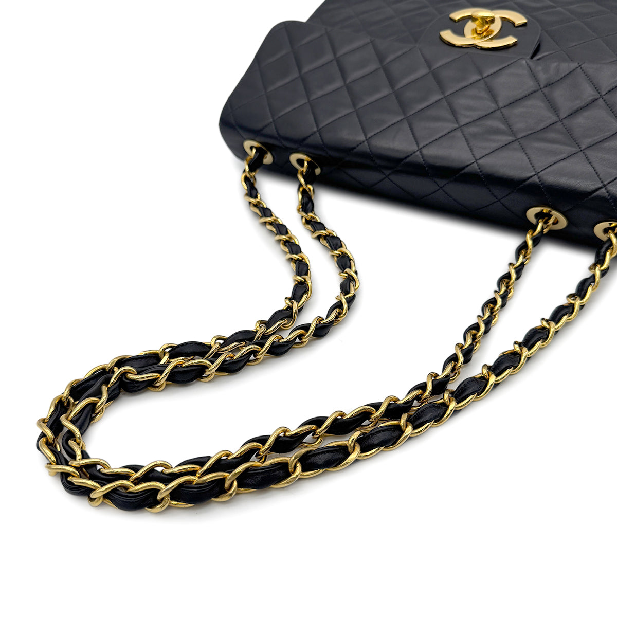 CHANEL VINTAGE MAXI MATELASSE 34 CHAIN SHOULDER BAG BLACK LAMB SKIN 90272548