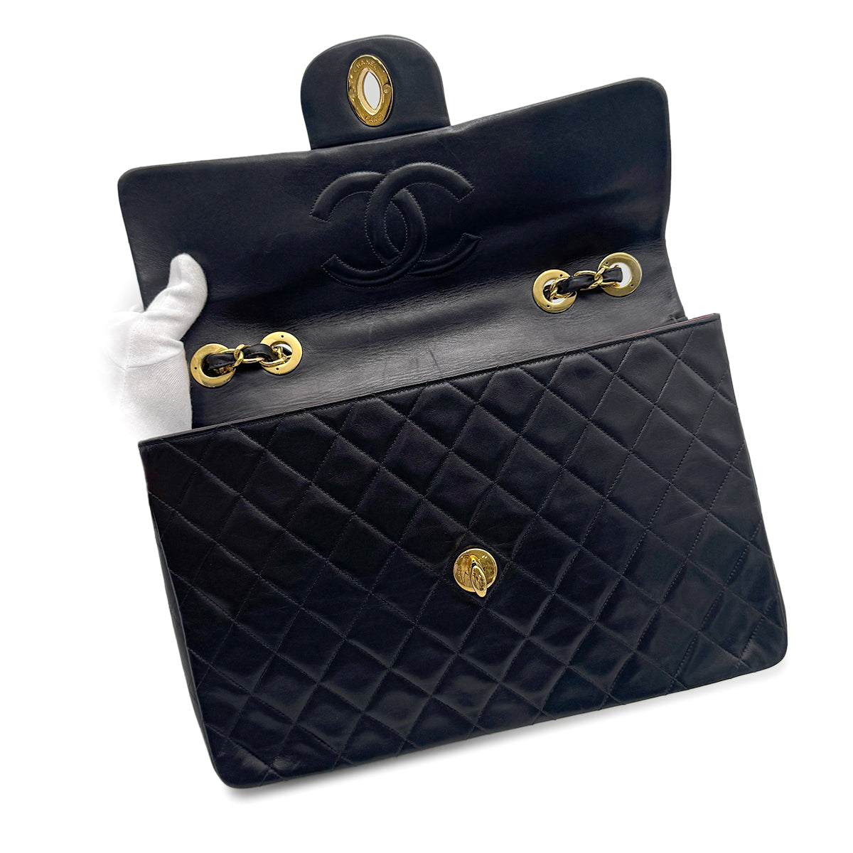 CHANEL VINTAGE MAXI MATELASSE 34 CHAIN SHOULDER BAG BLACK LAMB SKIN 90272548