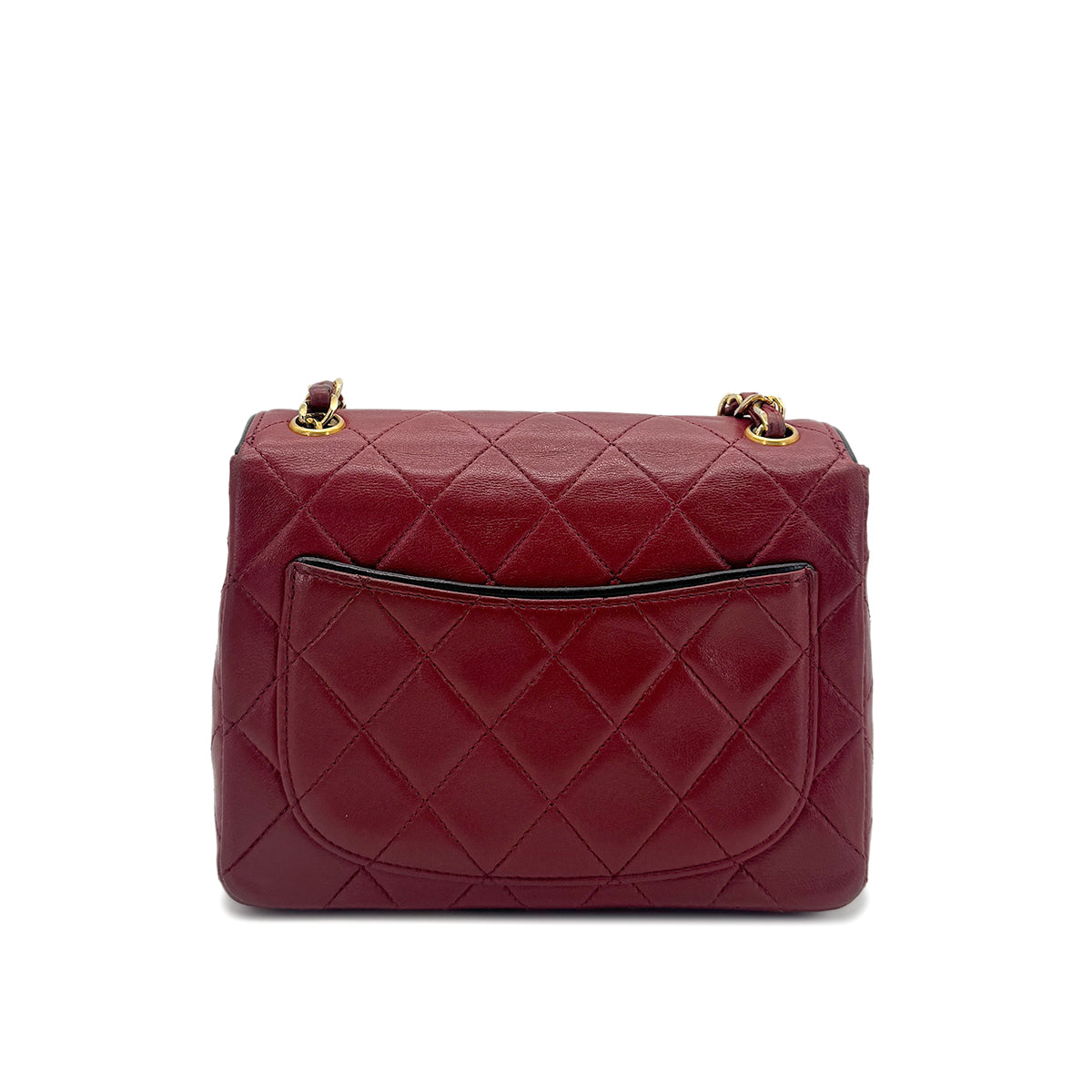 CHANEL VINTAGE MINI SQUARE 17 CHAIN SHOULDER BAG RED LAMB SKIN 90272550