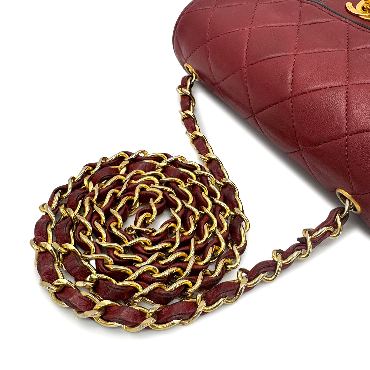 CHANEL VINTAGE MINI SQUARE 17 CHAIN SHOULDER BAG RED LAMB SKIN 90272550