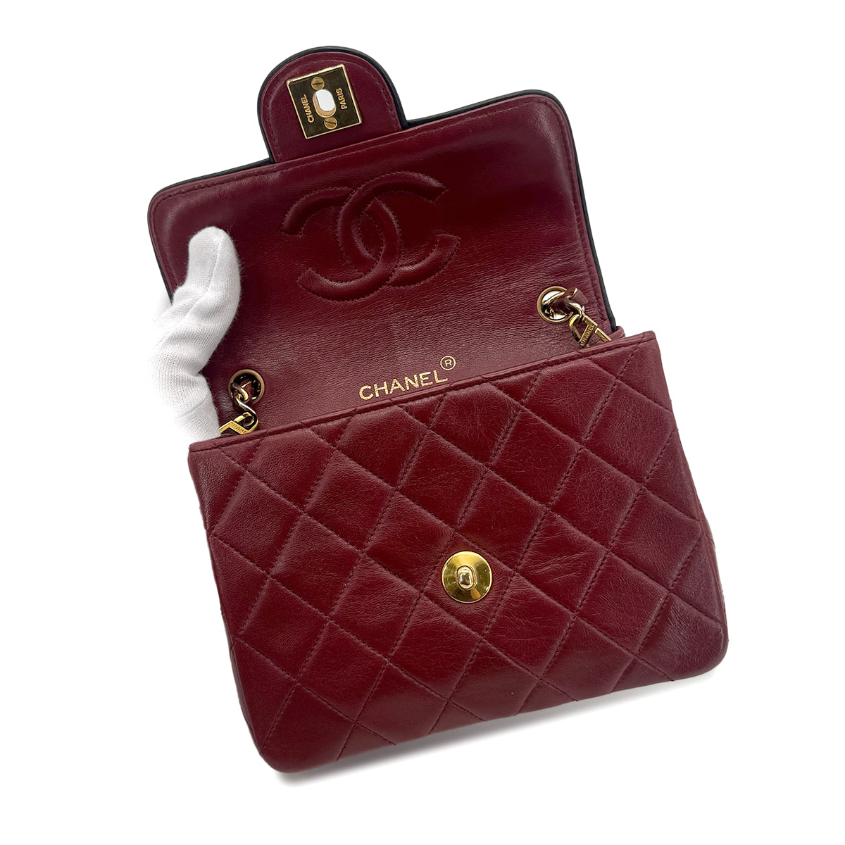 CHANEL VINTAGE MINI SQUARE 17 CHAIN SHOULDER BAG RED LAMB SKIN 90272550