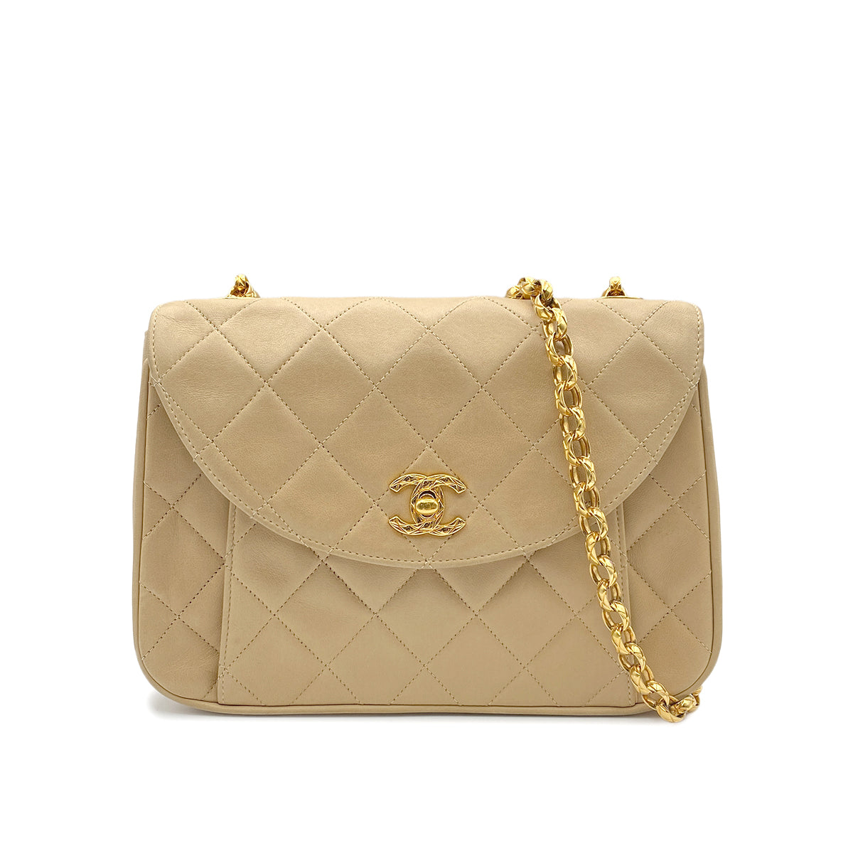CHANEL VINTAGE MATELASSE BIJOU CHAIN SHOULDER BAG BEIGE LAMB SKIN 90272551