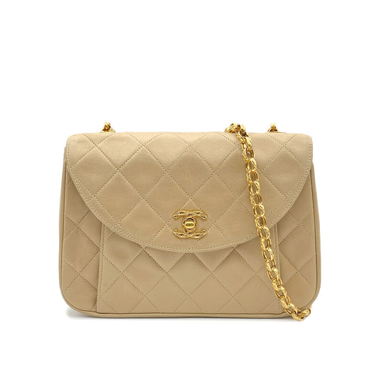 CHANEL VINTAGE MATELASSE BIJOU CHAIN SHOULDER BAG BEIGE LAMB SKIN 90272551
