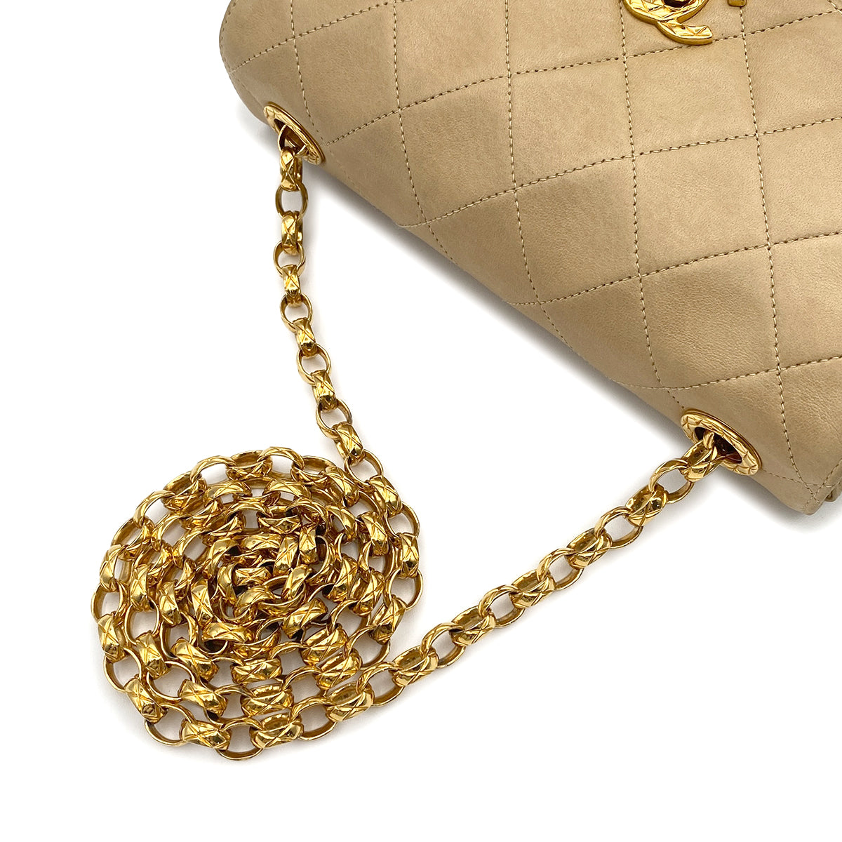 CHANEL VINTAGE MATELASSE BIJOU CHAIN SHOULDER BAG BEIGE LAMB SKIN 90272551