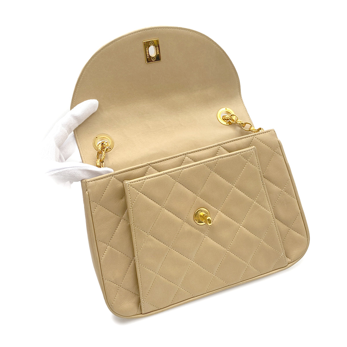 CHANEL VINTAGE MATELASSE BIJOU CHAIN SHOULDER BAG BEIGE LAMB SKIN 90272551