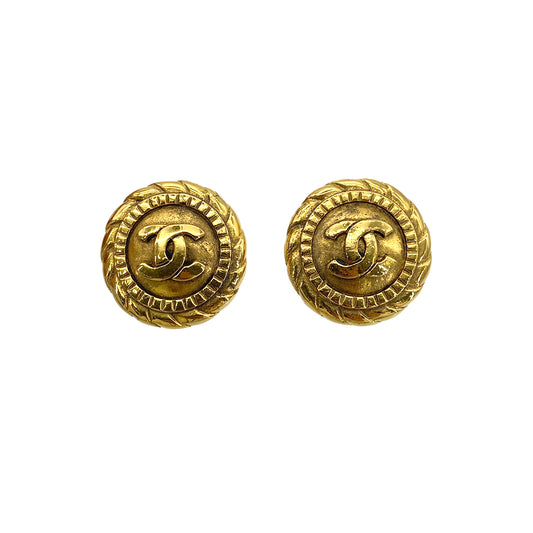 CHANEL VINTAGE EARRINGS COCOMARK ROUND GOLD ACCESSORY 90272585