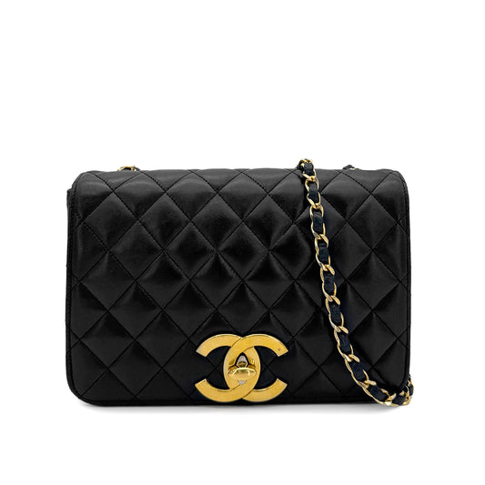 CHANEL VINTAGE MATELASSE BIG COCO CHAIN SHOULDER BAG BLACK LAMB SKIN 90272800