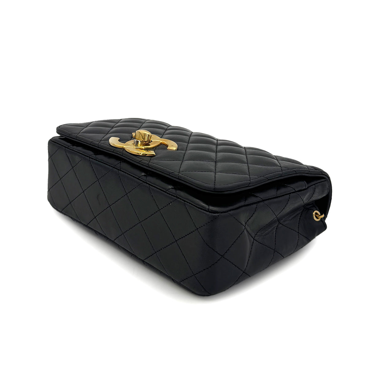 CHANEL VINTAGE MATELASSE BIG COCO CHAIN SHOULDER BAG BLACK LAMB SKIN 90272800