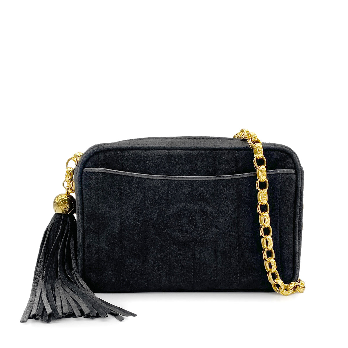 CHANEL VINTAGE MADEMOISELLE CHAIN SHOULDER BAG BLACK SUEDE 90272801