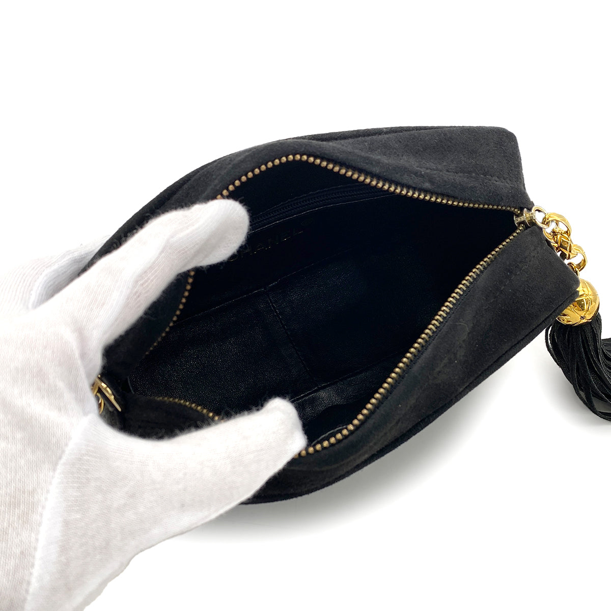 CHANEL VINTAGE MADEMOISELLE CHAIN SHOULDER BAG BLACK SUEDE 90272801