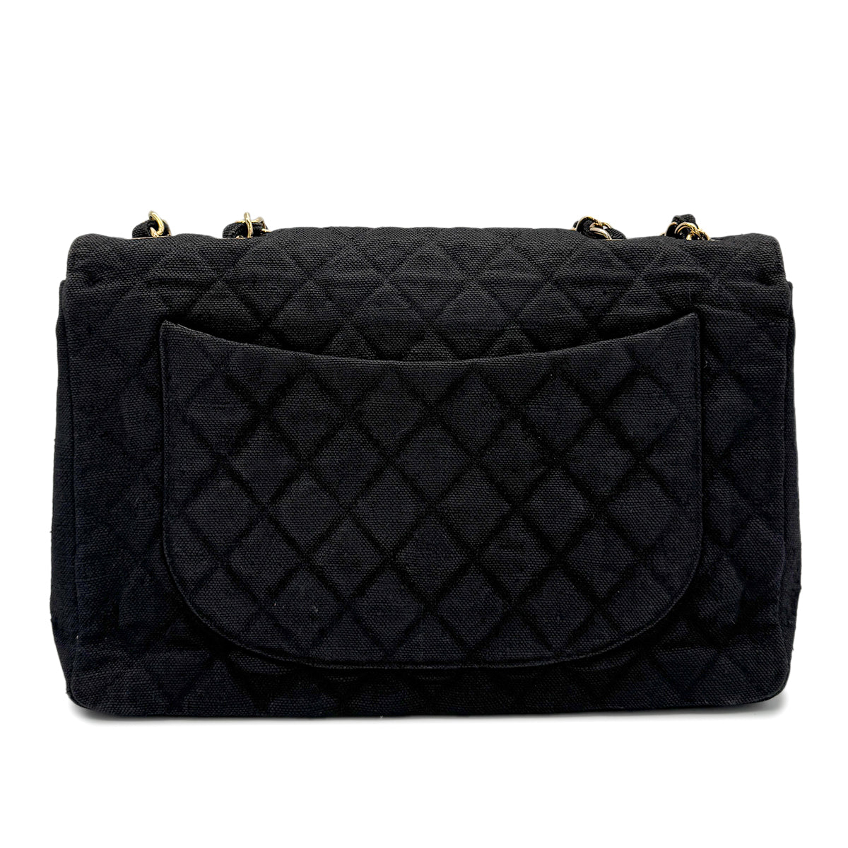 CHANEL VINTAGE MAXI MATELASSE CHAIN SHOULDER BAG BLACK LINEN 90272804