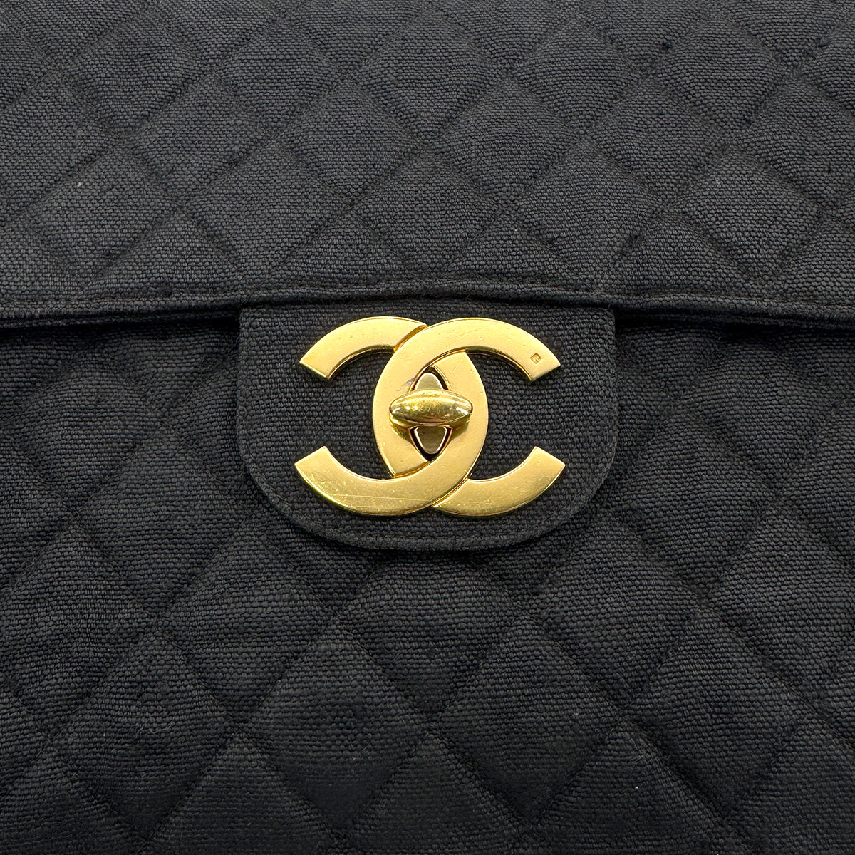 CHANEL VINTAGE MAXI MATELASSE CHAIN SHOULDER BAG BLACK LINEN 90272804