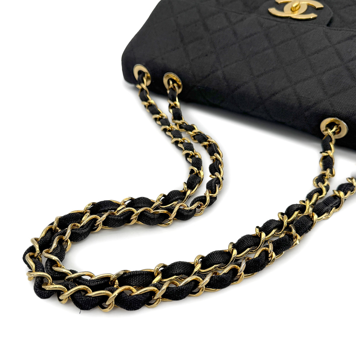 CHANEL VINTAGE MAXI MATELASSE CHAIN SHOULDER BAG BLACK LINEN 90272804