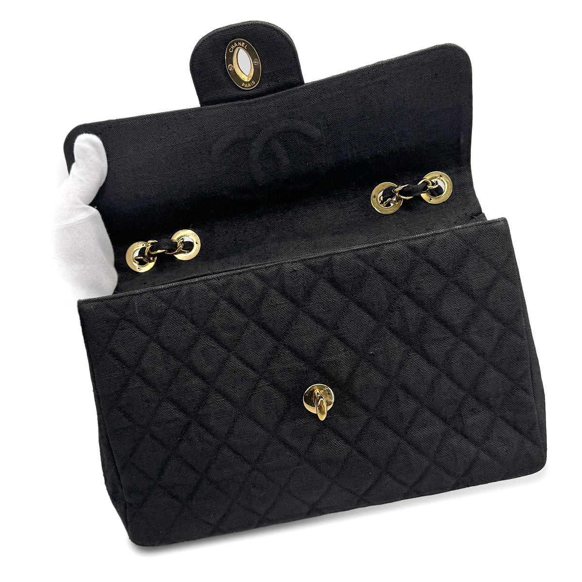 CHANEL VINTAGE MAXI MATELASSE CHAIN SHOULDER BAG BLACK LINEN 90272804