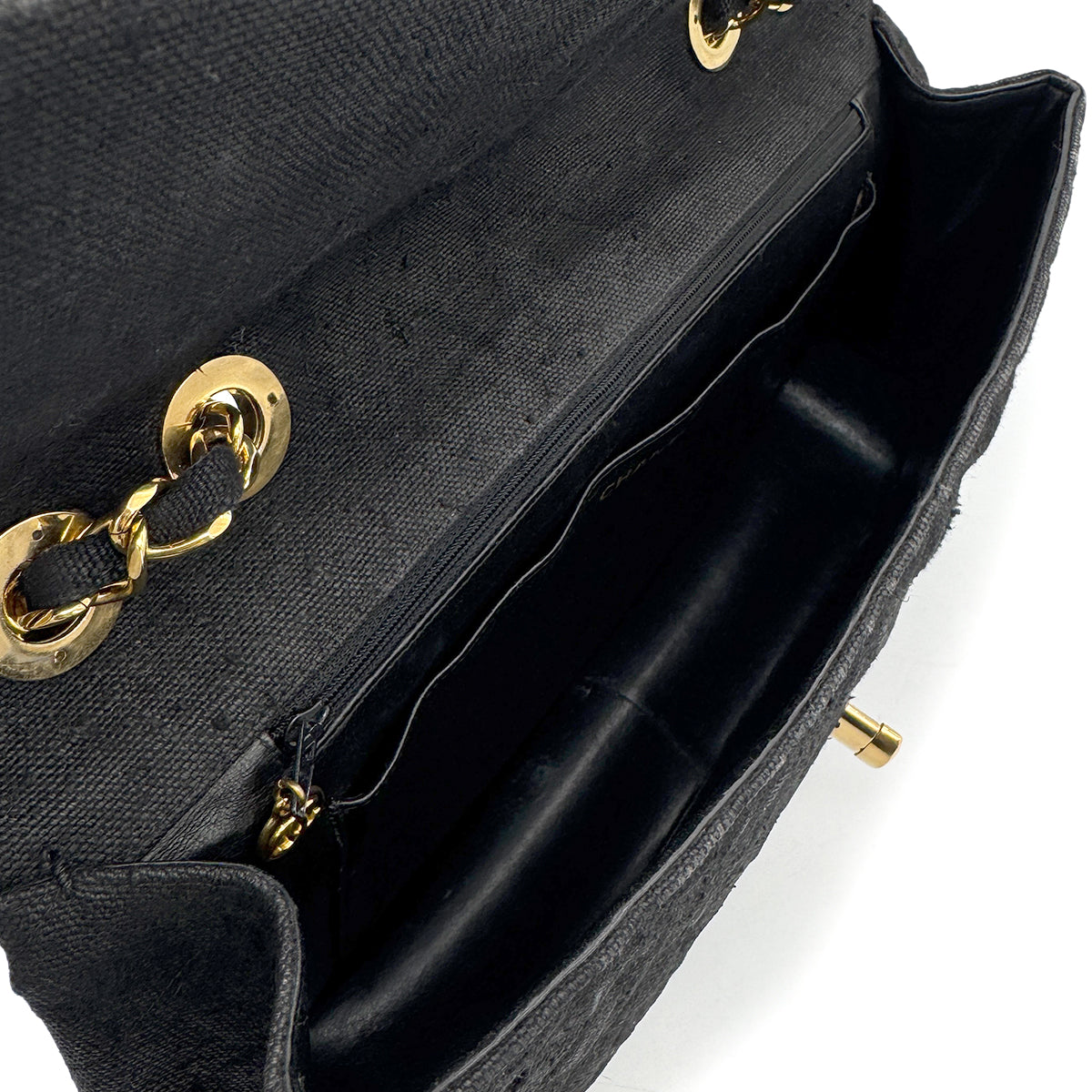 CHANEL VINTAGE MAXI MATELASSE CHAIN SHOULDER BAG BLACK LINEN 90272804