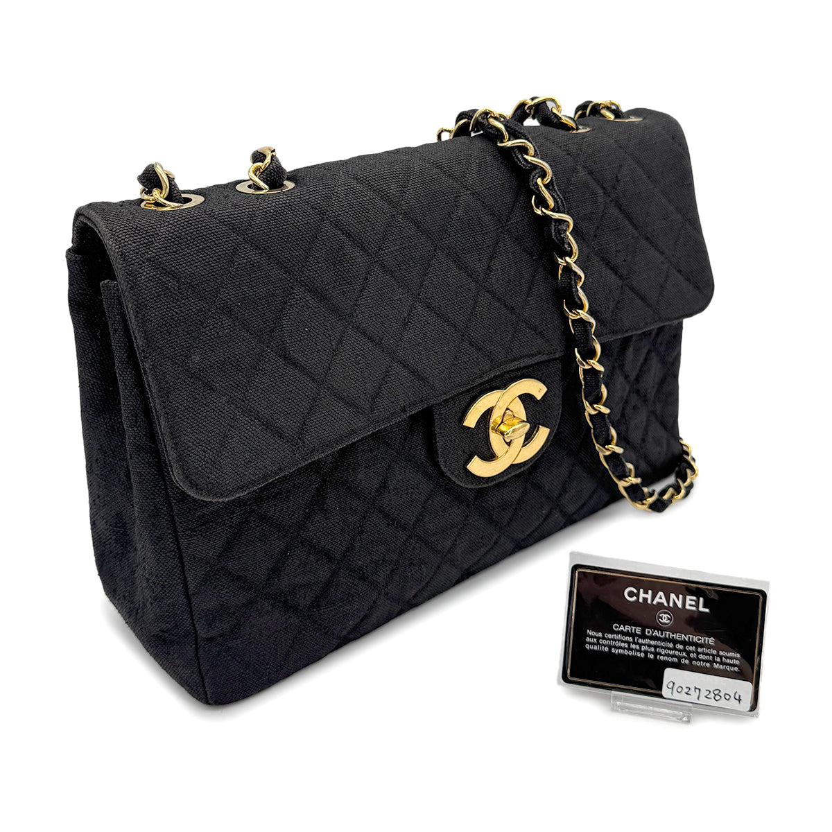 CHANEL VINTAGE MAXI MATELASSE CHAIN SHOULDER BAG BLACK LINEN 90272804