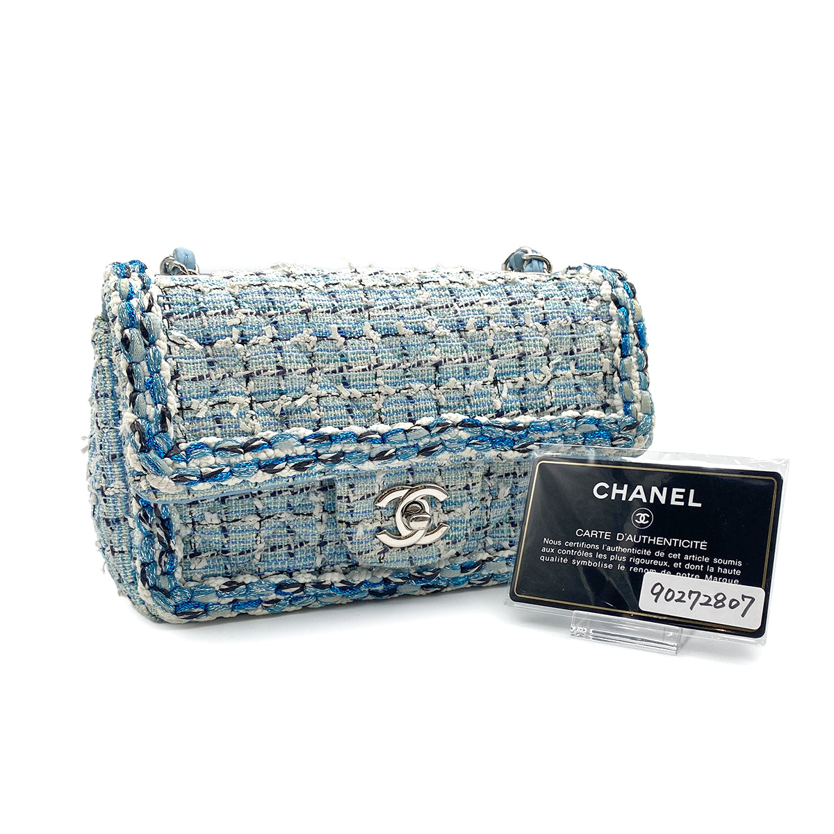 CHANEL MINI MATELASSE CHAIN SHOULDER BAG BLUE TWEED 90272807