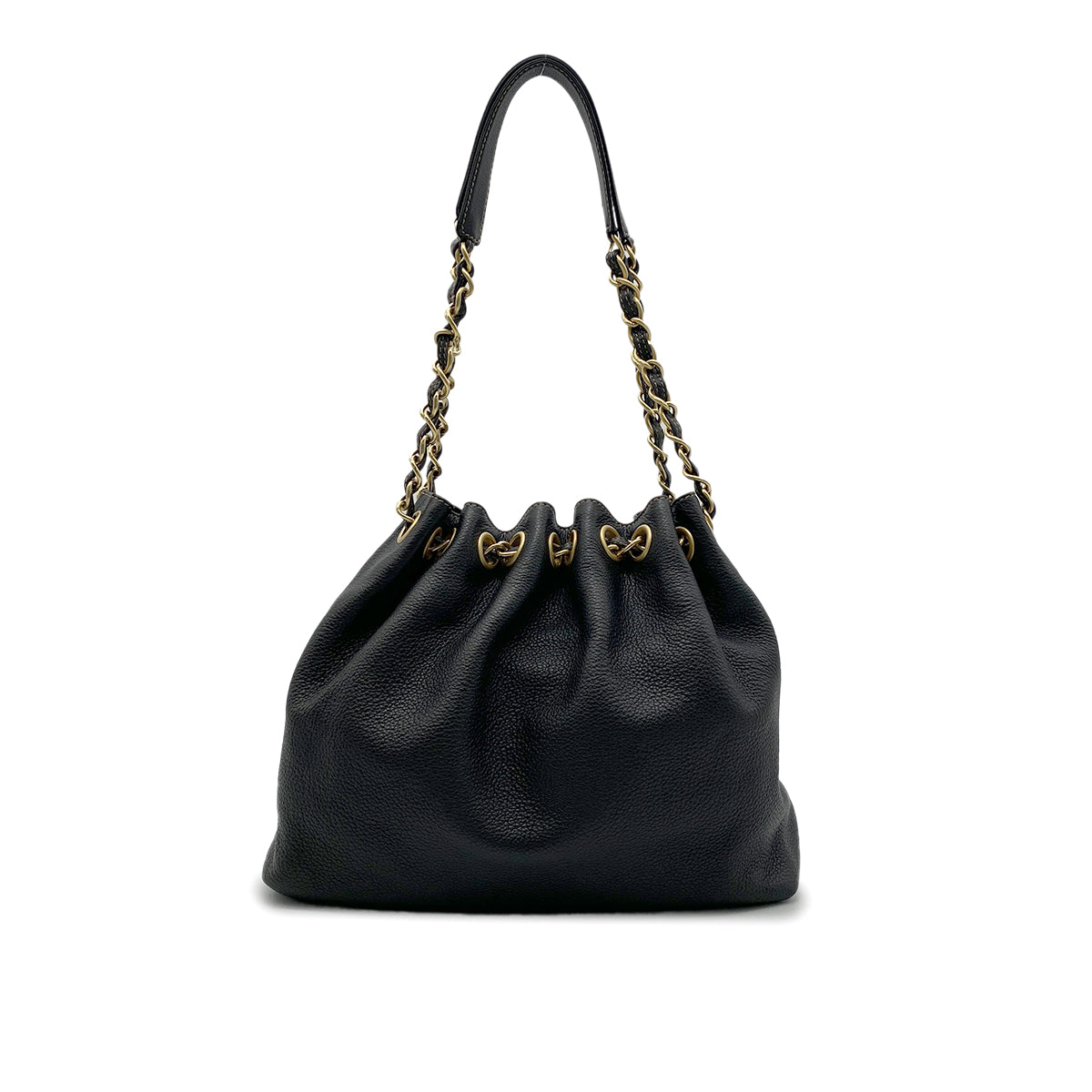 CHANEL VINTAGE WILD STITCH CHAIN SHOULDER BAG BLACK LEATHER 90272814