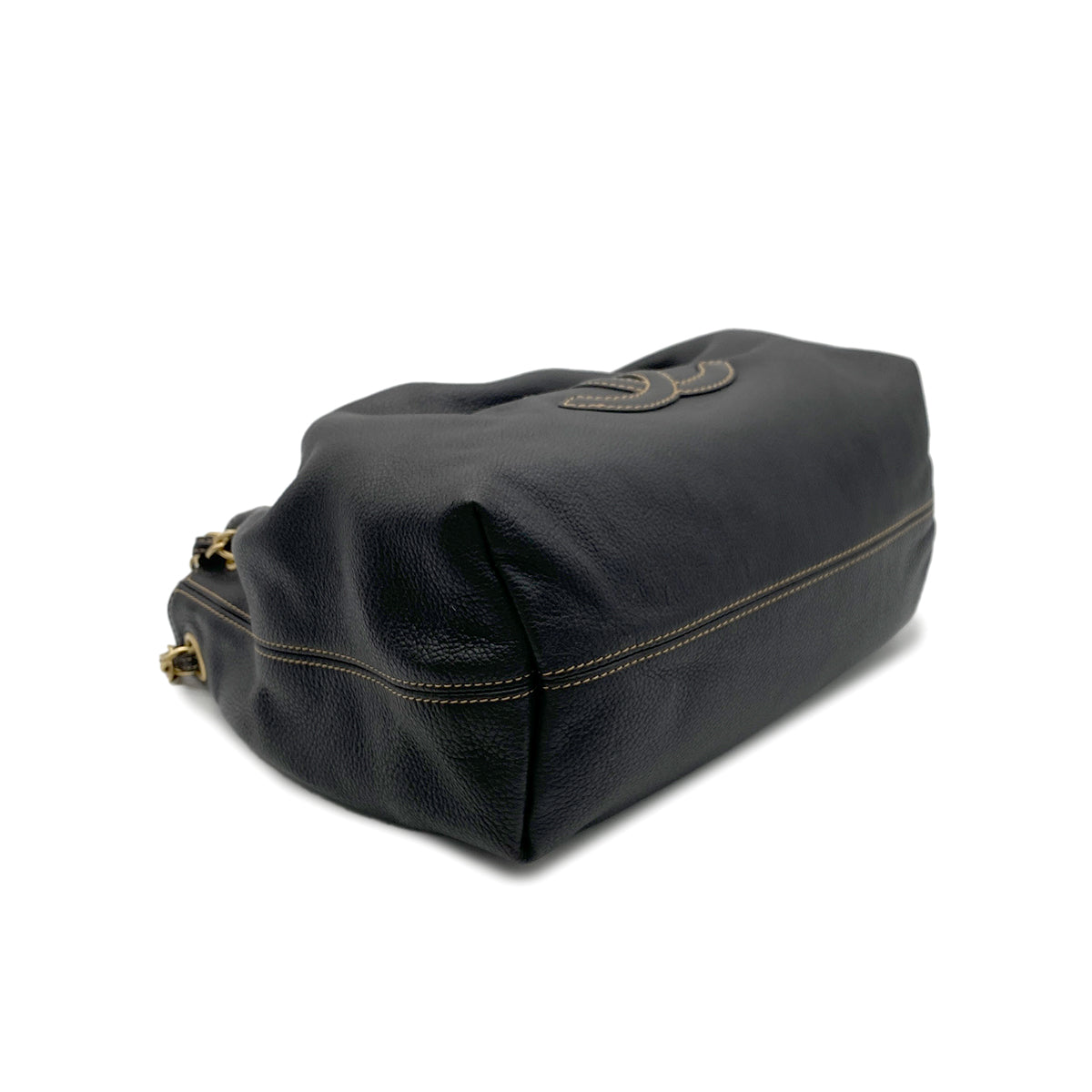 CHANEL VINTAGE WILD STITCH CHAIN SHOULDER BAG BLACK LEATHER 90272814