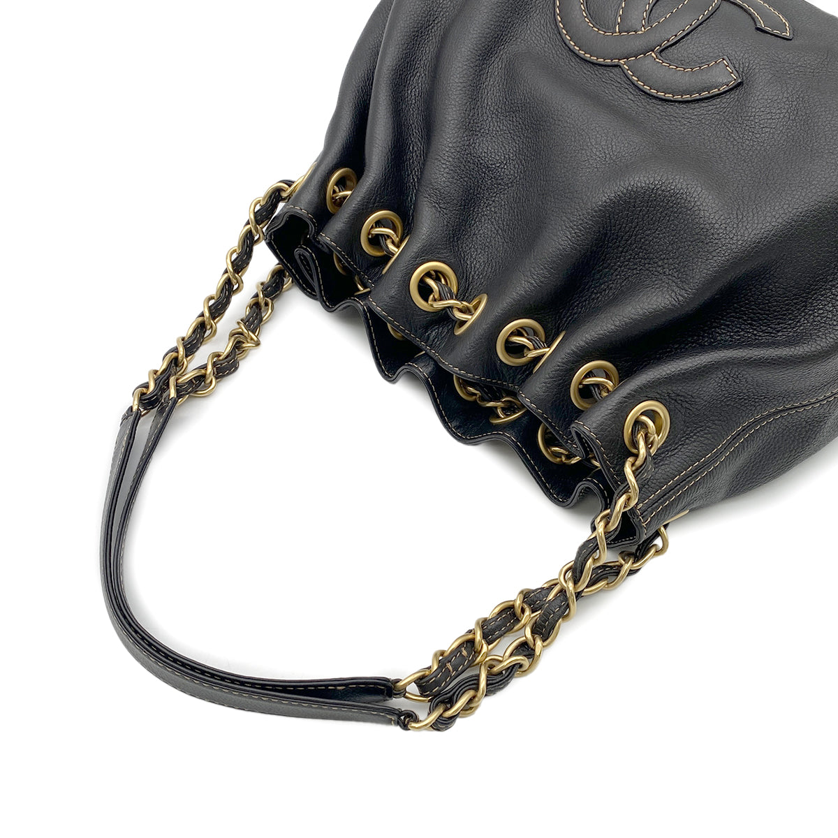 CHANEL VINTAGE WILD STITCH CHAIN SHOULDER BAG BLACK LEATHER 90272814