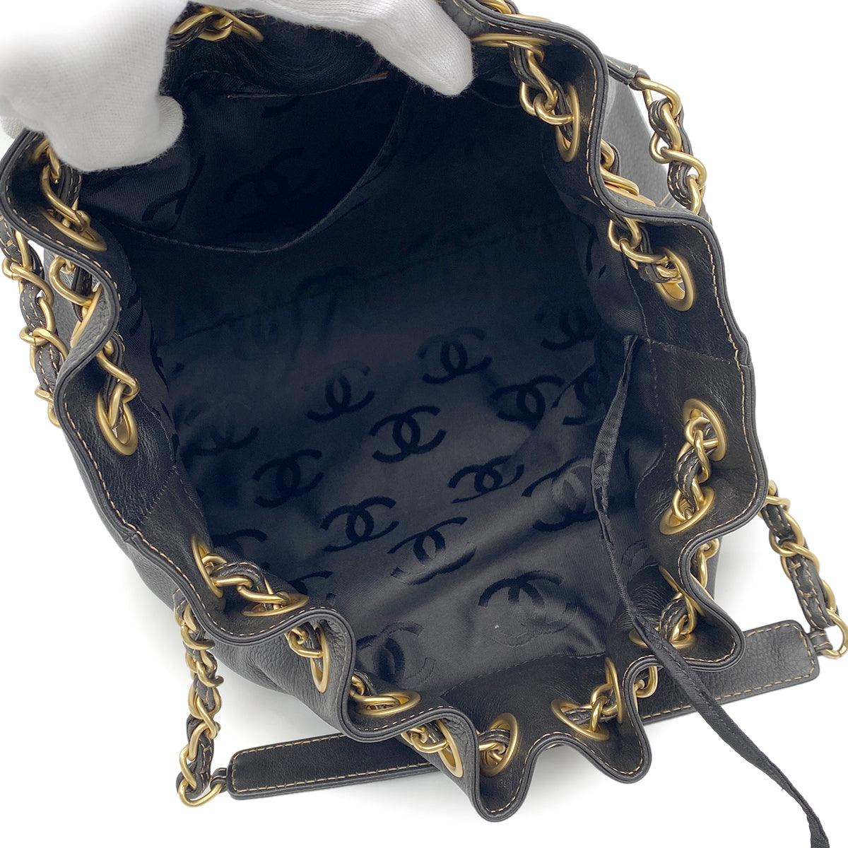 CHANEL VINTAGE WILD STITCH CHAIN SHOULDER BAG BLACK LEATHER 90272814