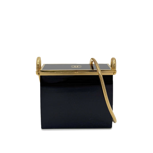 CHANEL VINTAGE MINAUDIERE SNAKE CHAIN SHOULDER VANITY BAG BLACK 97P 90272815