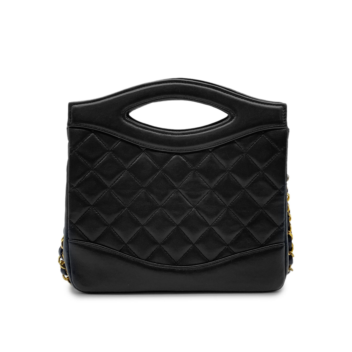 CHANEL VINTAGE MATELASSE HAND CHAIN SHOULDER BAG BLACK LAMB SKIN 90272817