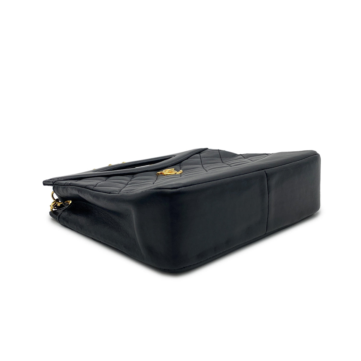 CHANEL VINTAGE MATELASSE HAND CHAIN SHOULDER BAG BLACK LAMB SKIN 90272817