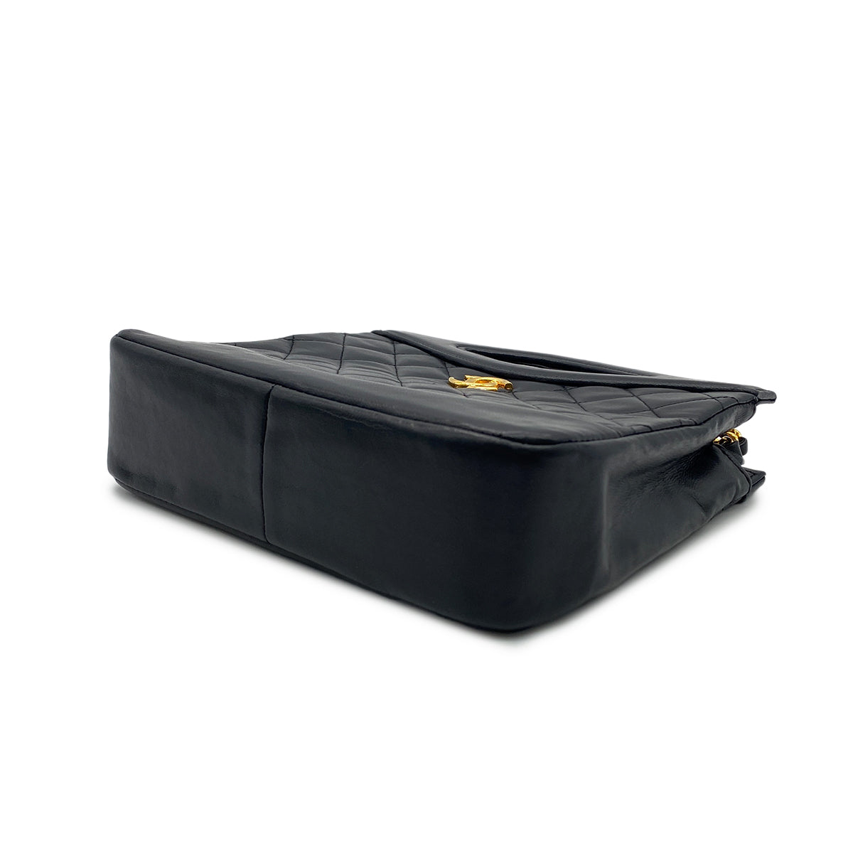 CHANEL VINTAGE MATELASSE HAND CHAIN SHOULDER BAG BLACK LAMB SKIN 90272817