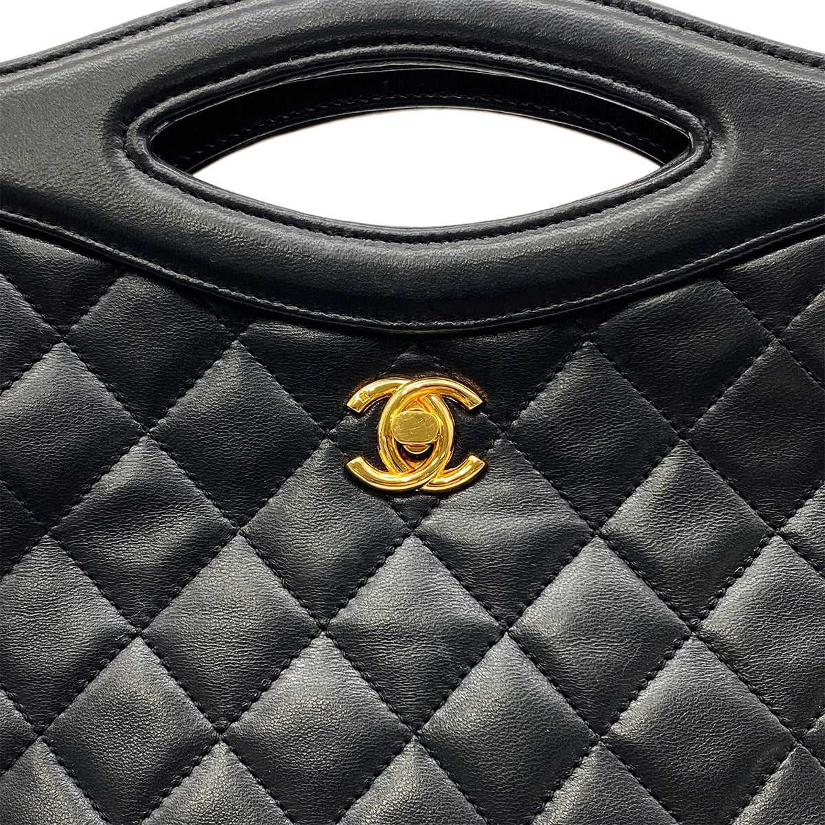 CHANEL VINTAGE MATELASSE HAND CHAIN SHOULDER BAG BLACK LAMB SKIN 90272817