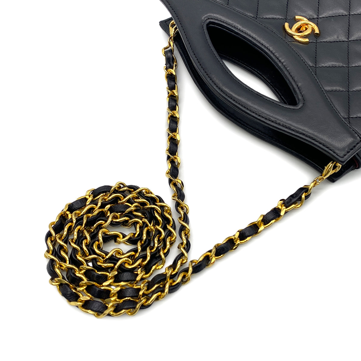 CHANEL VINTAGE MATELASSE HAND CHAIN SHOULDER BAG BLACK LAMB SKIN 90272817