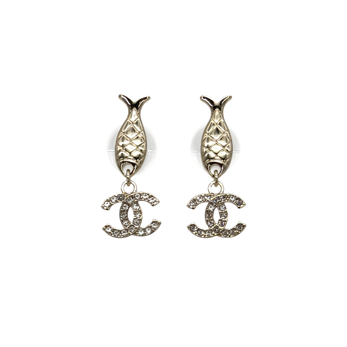 CHANEL EARRINGS COCOMARK FISH RHINESTONE SWING B25C 90272823