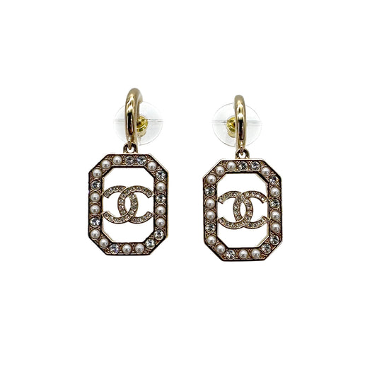 CHANEL EARRINGS COCOMARK RHINESTONE FAUX PEARL ACCESSORY L23B 90272830
